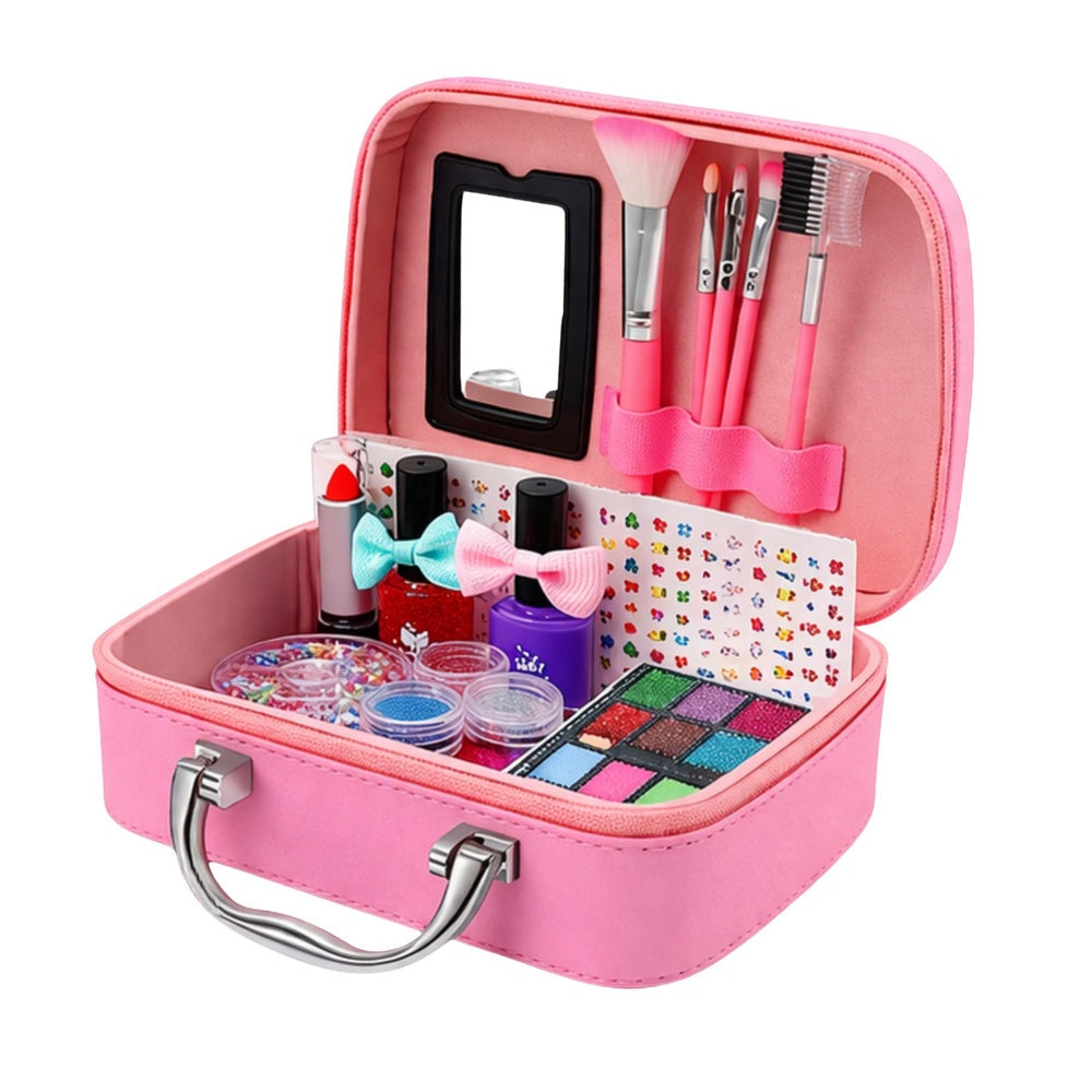 Sminkset för barn i väska rosa med nagellack, ögonskugga & torkare