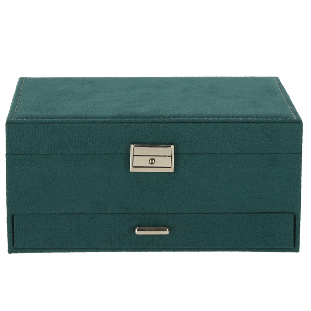 Smyckesbox med lås och nyckel 40 fack grön 23x17 cm