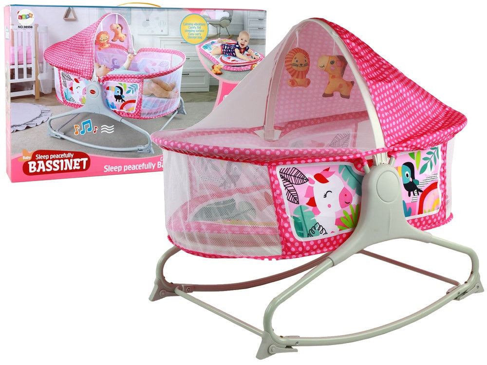 Sänggunga 2i1 för baby med ljud & vibrationer rosa max 18 kg