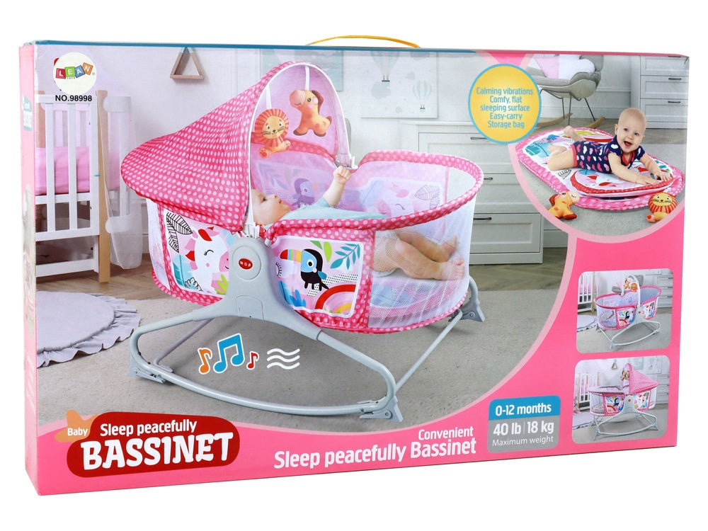 Sänggunga 2i1 för baby med ljud & vibrationer rosa max 18 kg