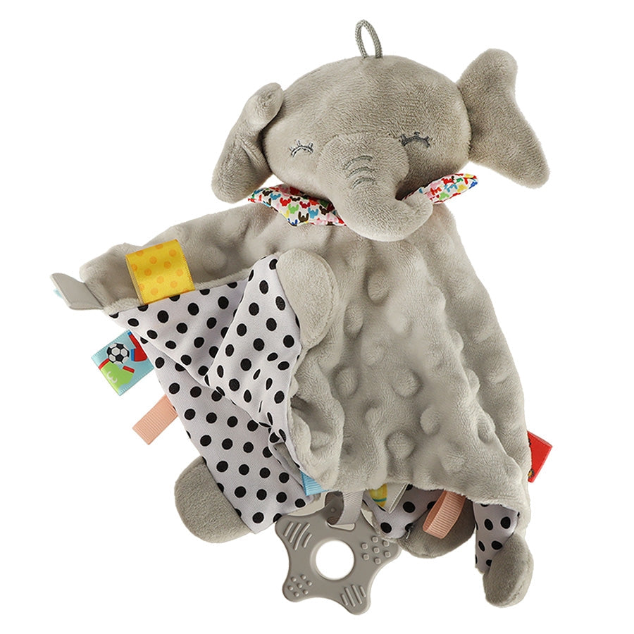 Snuttefilt elefant med bitring och skallra, polyester/silikon 0+