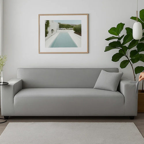 Sofföverdrag hörnsoffa elastisk sammet ljusgrå 190-230 cm + kuddfodral