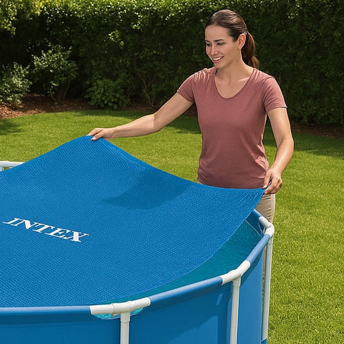 Solskydd poolöverdrag bubbelplast 448 cm för rund pool 457 cm blå
