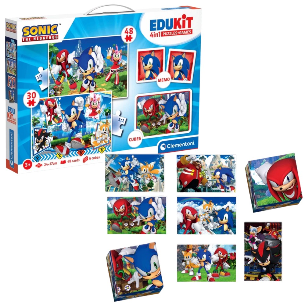 Sonic utbildningsset för barn 3+ med pussel 30/48 bitar, memo & block