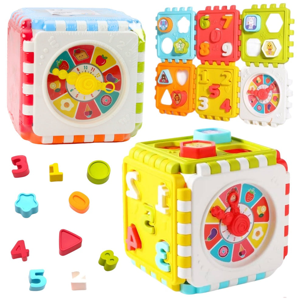 Sorterkub pedagogisk aktivitetsleksak med block i plast 13x13 cm