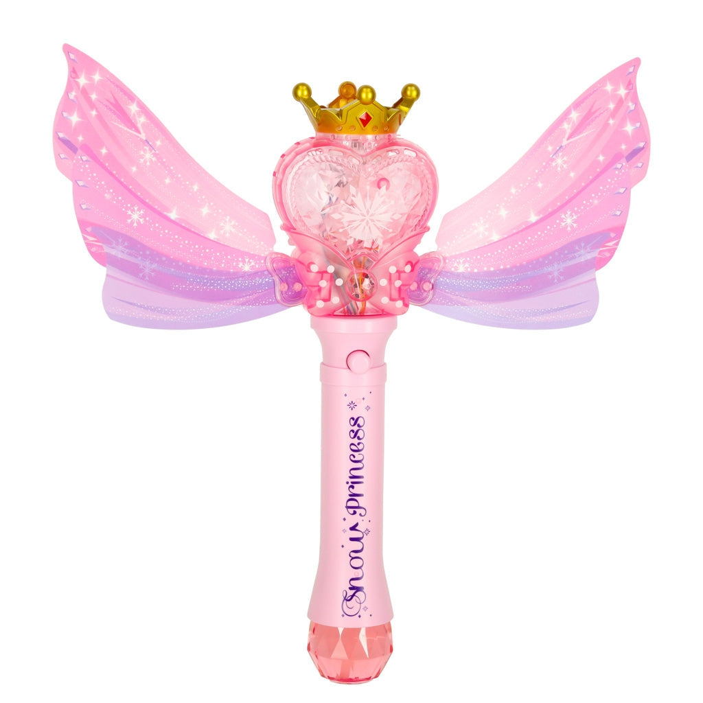 Såpbubbelmaskin prinsess-stav med ljus & musik rosa, 2 bubbelvätskor