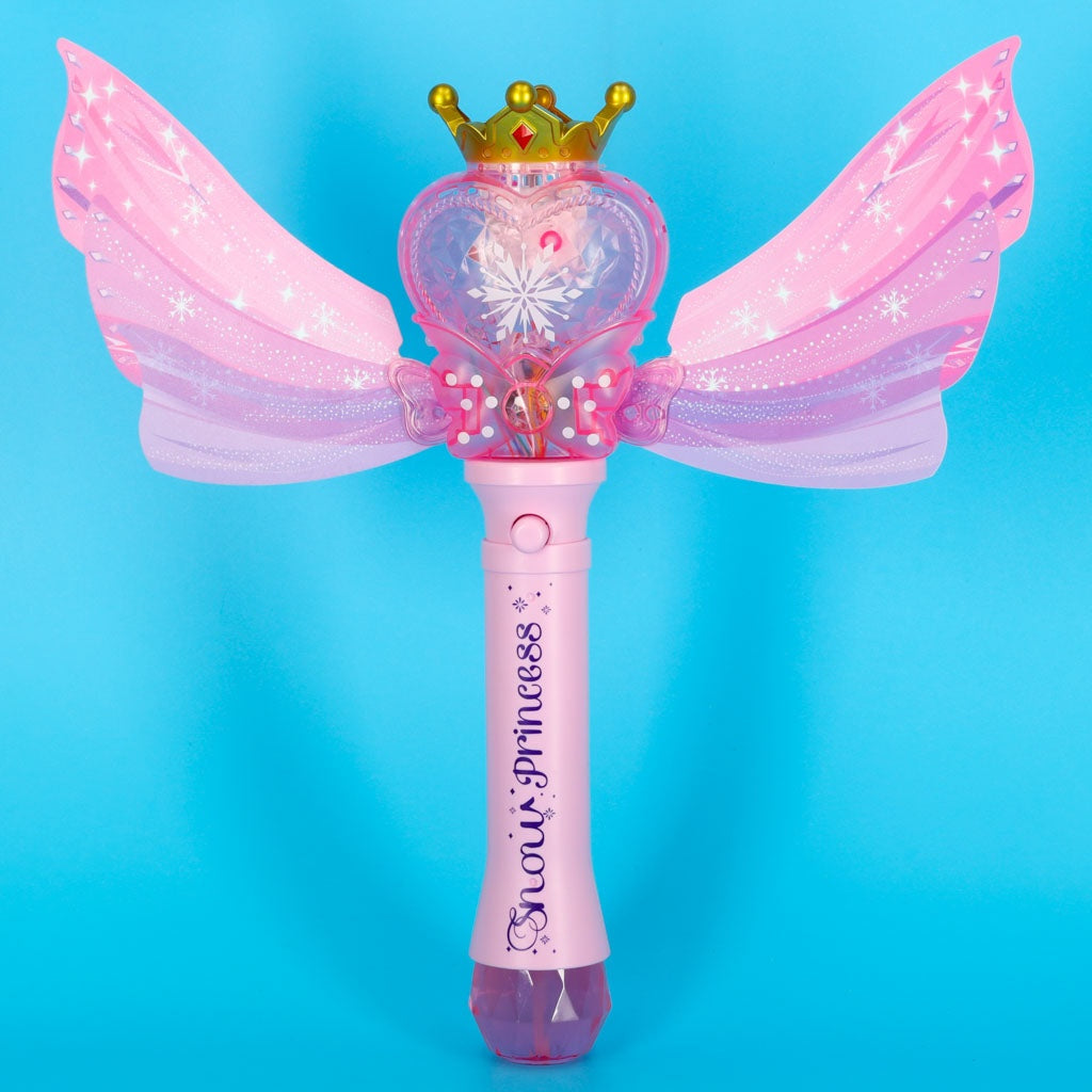 Såpbubbelmaskin prinsess-stav med ljus & musik rosa, 2 bubbelvätskor
