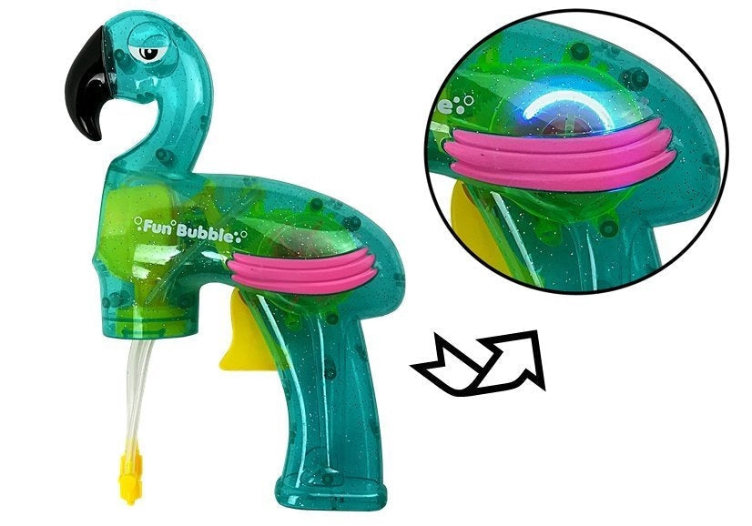 Såpbubbelpistol flamingo med 2 bubbelvätskor, CE/EN71, 3+ år