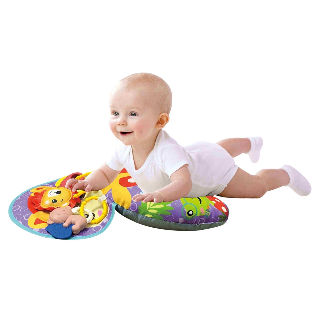 Stödjande babykudde för magläge 48x34 cm med 3 hängande leksaker