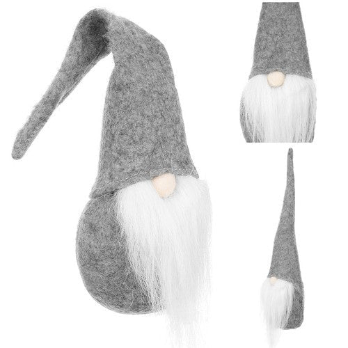 Stående tomtefigur i filt grå/vit 30 cm juldekoration