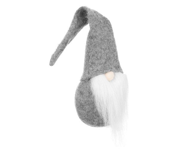 Stående tomtefigur i filt grå/vit 30 cm juldekoration