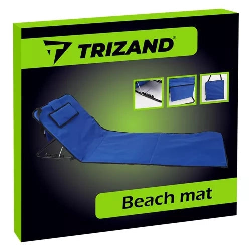 Strandmatta med justerbart ryggstöd 5 lägen, kudde & ficka, blå