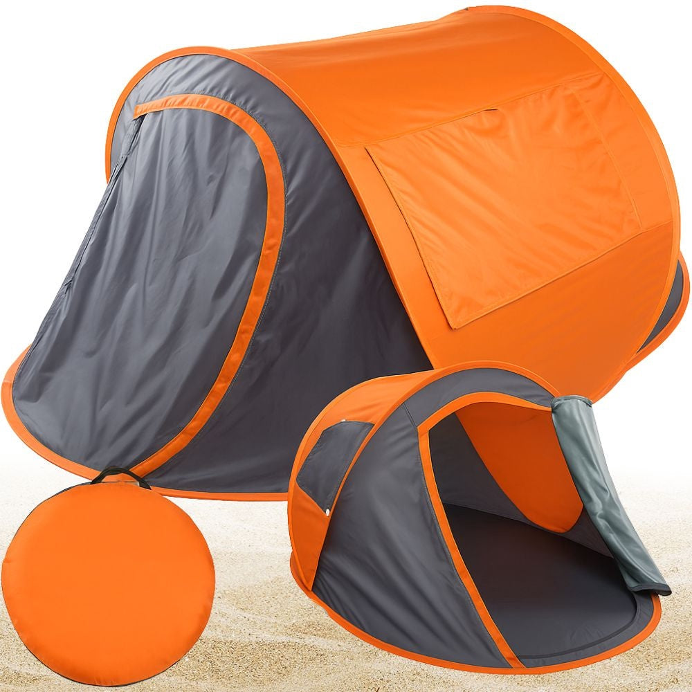 Strandtält pop-up UV-skydd grå/orange 210x130x85 cm