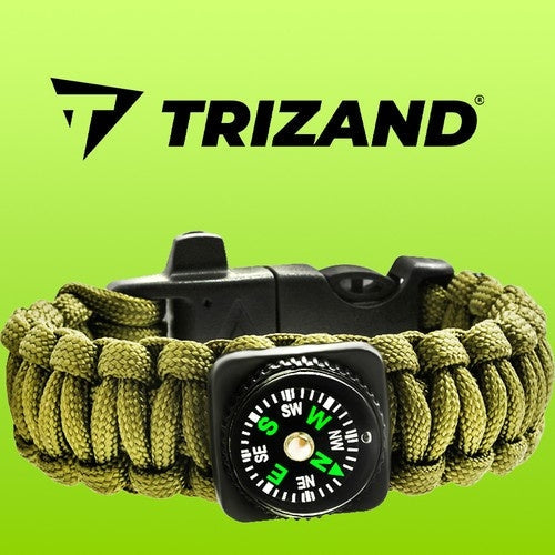 Survivalarmband 5-i-1 med paracord 3 m, kompass & eldstål, khaki