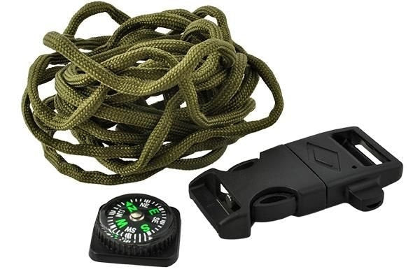 Survivalarmband 5-i-1 med paracord 3 m, kompass & eldstål, khaki