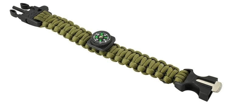 Survivalarmband 5-i-1 med paracord 3 m, kompass & eldstål, khaki