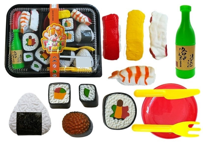 Sushiset leksak för barn med sushibox, 19 delar, 2 tallrikar