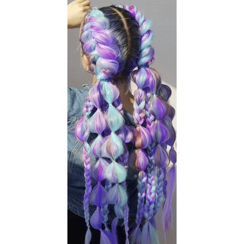 Syntetiska hårflätor ombre blå-lila 60 cm värmetålig fiber