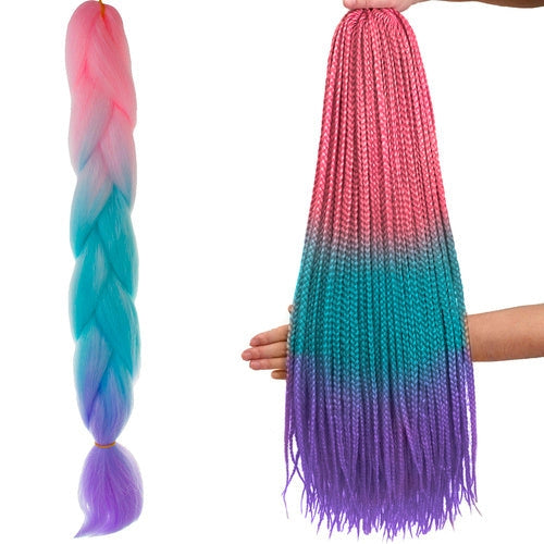 Syntetiska ombre hårflätor 60 cm rosa/vit/lila