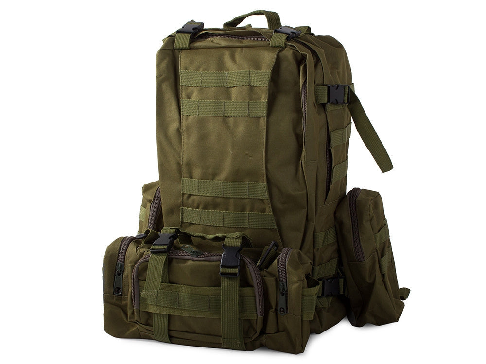 Taktisk ryggsäck 48,5 L grön med MOLLE, midjeväska och 2 sidofickor