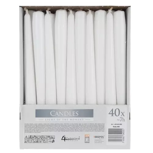 Taperljus vita 24,5x2,3 cm 40-pack paraffin, brinntid 7 h