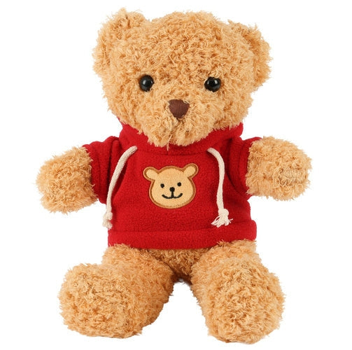 Teddybjörn 30 cm ljusbrun med röd tröja, kramdjur 0+