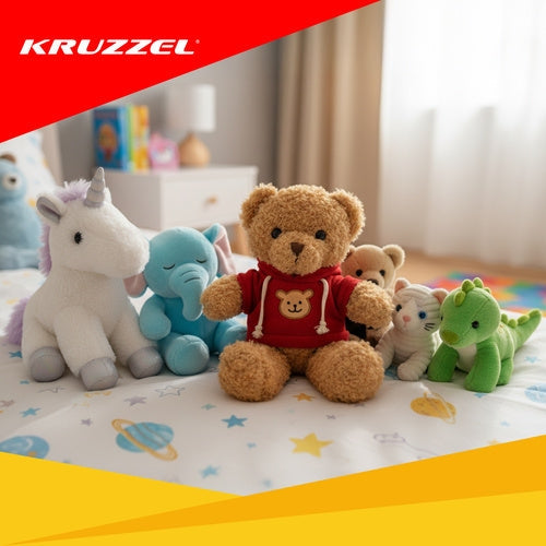 Teddybjörn 30 cm ljusbrun med röd tröja, kramdjur 0+