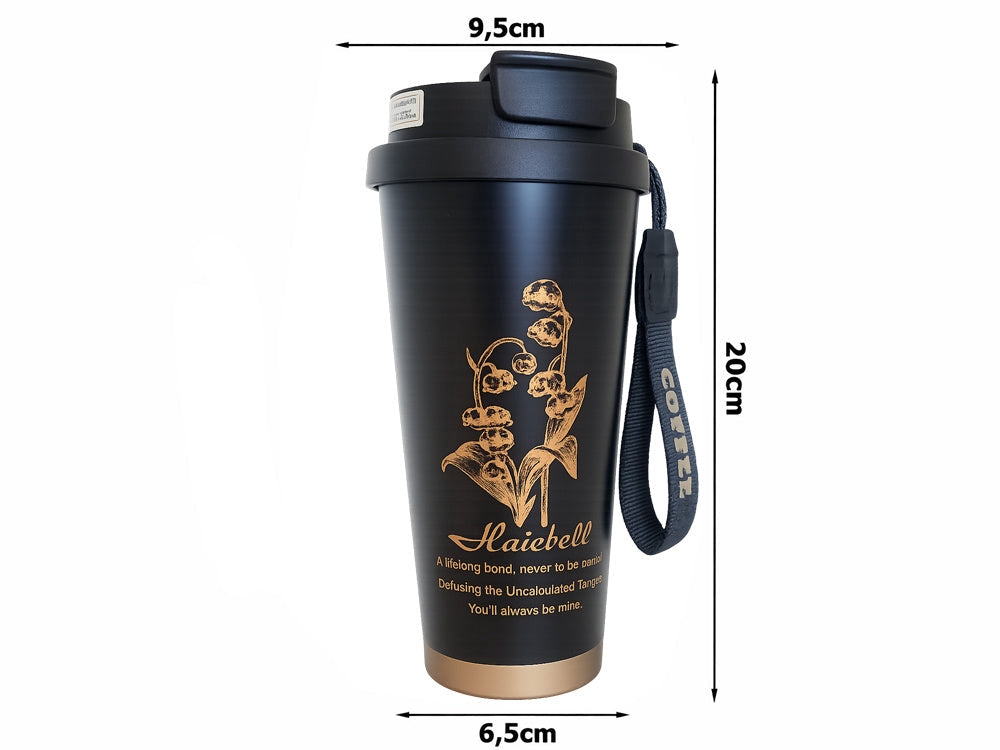 Termosmugg 530 ml med sugrör och handtag SUS316 svart