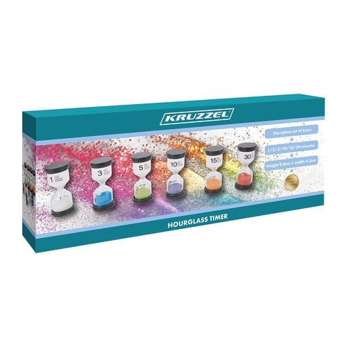 Timglas set 6-pack 1-30 min färgglada för barn 3+