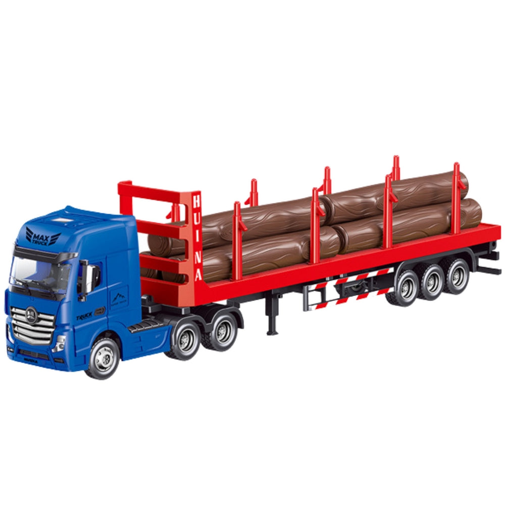 Timmertransport lastbil modell 1:50 metall/plast med avtagbar trailer