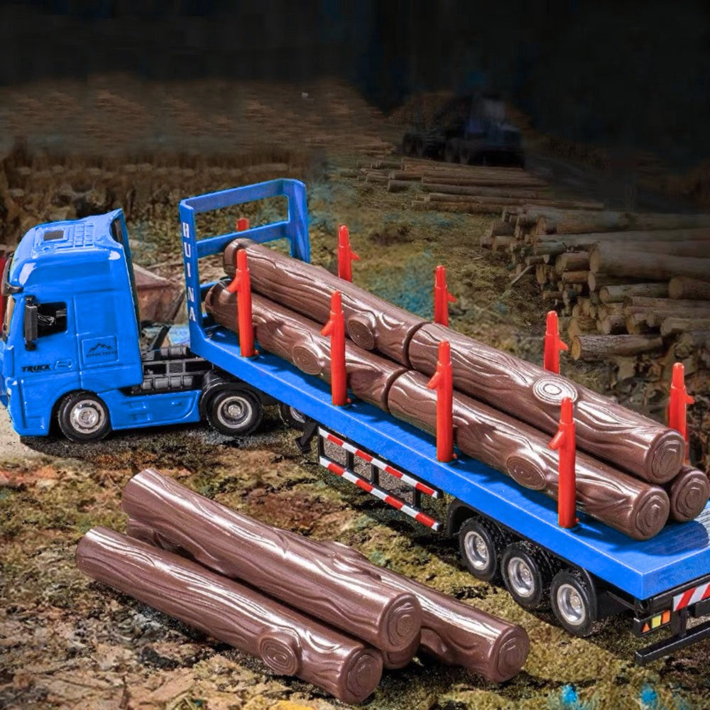 Timmertransport lastbil modell 1:50 metall/plast med avtagbar trailer