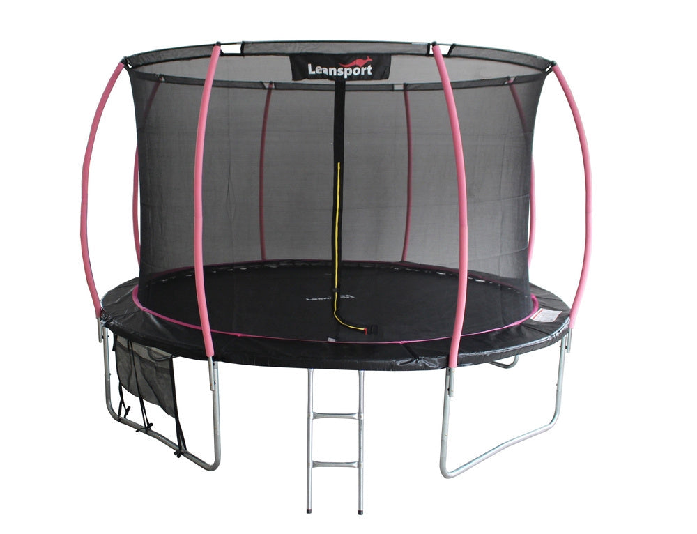 Trampolin 487 cm 16ft med säkerhetsnät 180 cm och stege svart/rosa