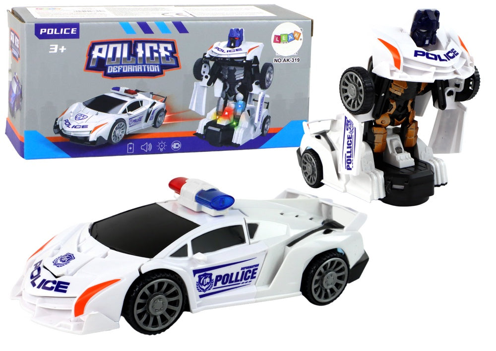 Transformers leksaksbil 2-i-1 polisbil till robot med ljus & ljud vit