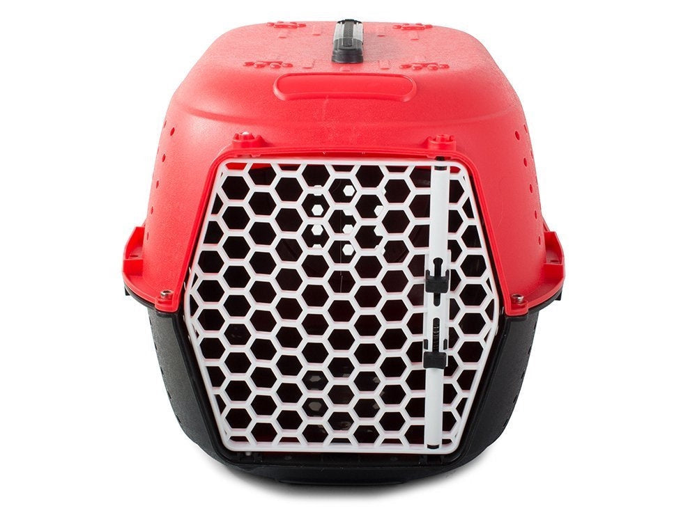 Transportbur hund/katt i plast 48x32x30 cm med låsbar dörr, röd