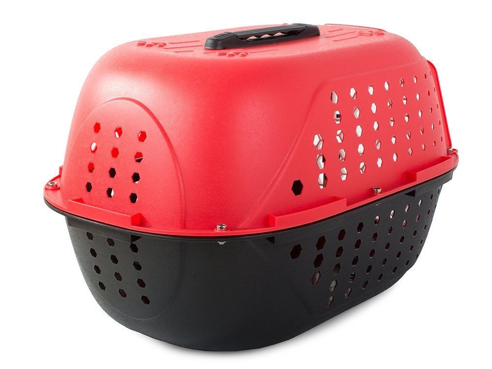 Transportbur hund/katt i plast 48x32x30 cm med låsbar dörr, röd