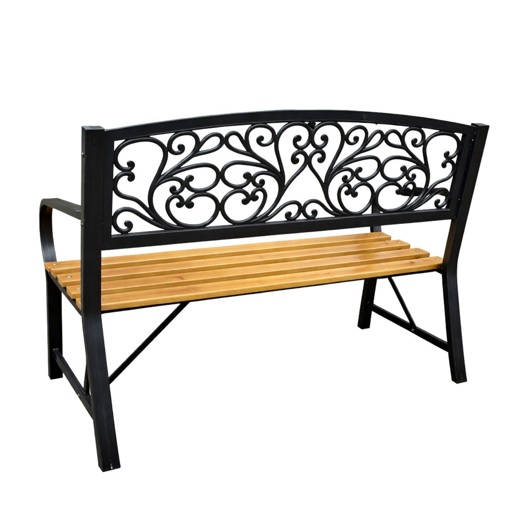 Trädgårdsbänk 2-sits metall/furu med ryggstöd 118x51,5x87 cm