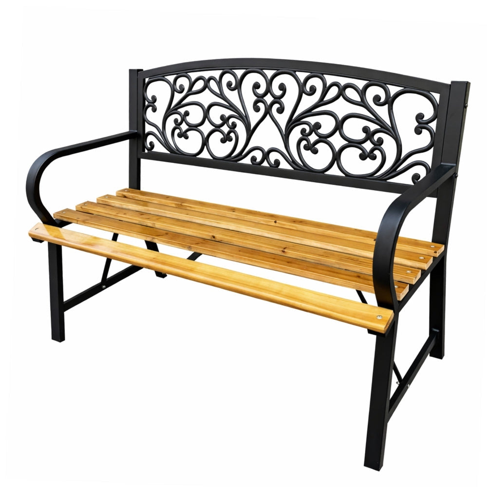 Trädgårdsbänk 2-sits metall/furu med ryggstöd 118x51,5x87 cm