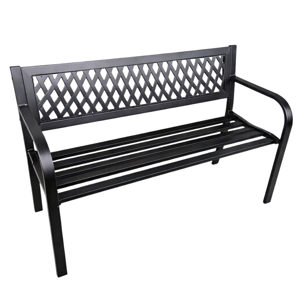 Trädgårdsbänk i stål med ryggstöd 120x49x76 cm svart