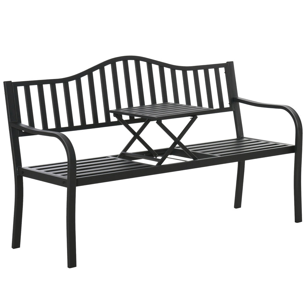 Trädgårdsbänk metall svart 150 cm med utdragbart bord 2-3 sits
