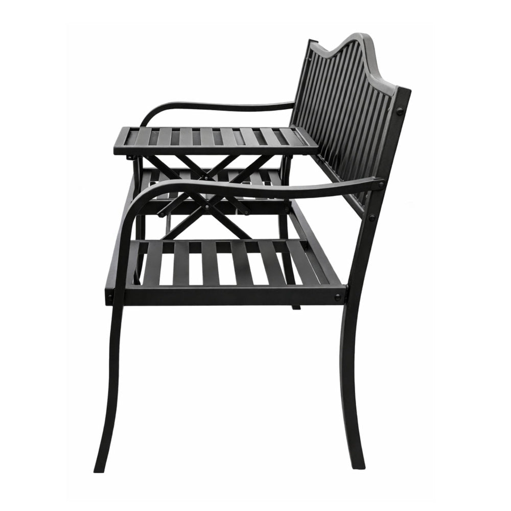 Trädgårdsbänk metall svart 150 cm med utdragbart bord 2-3 sits