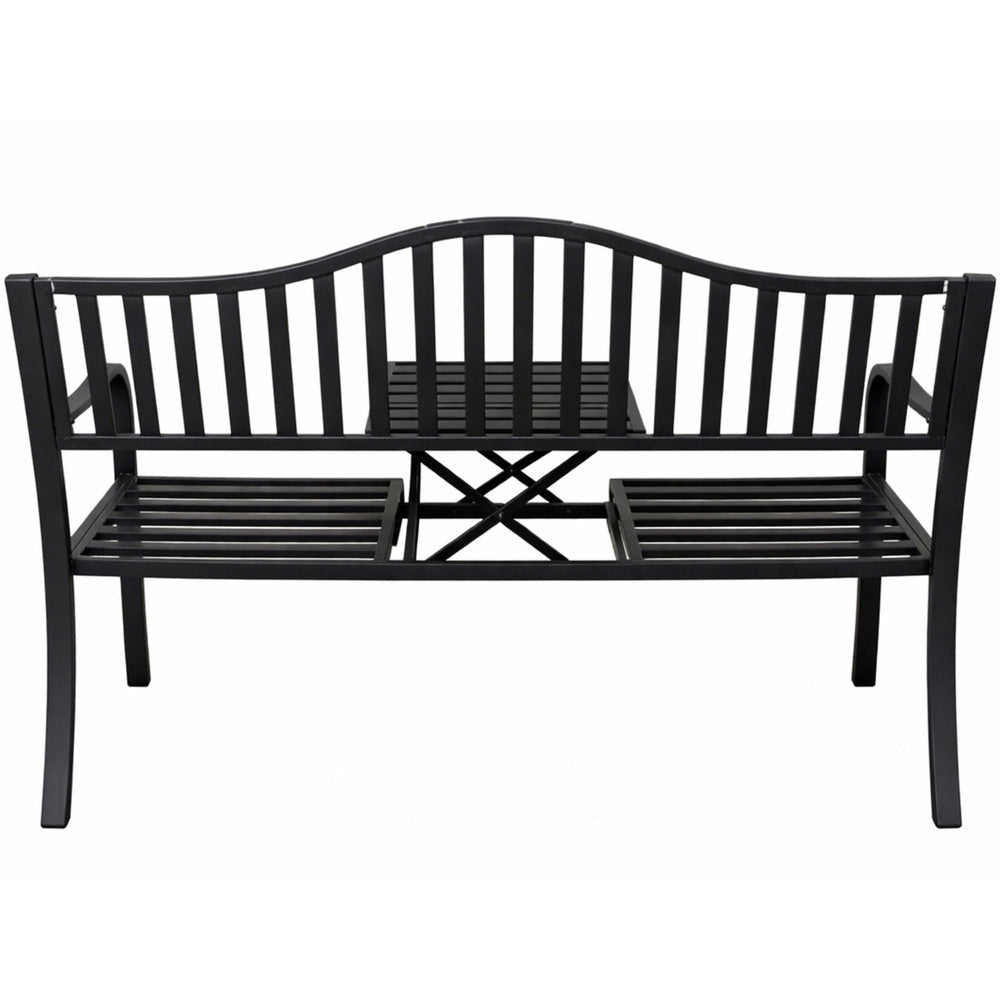 Trädgårdsbänk metall svart 150 cm med utdragbart bord 2-3 sits