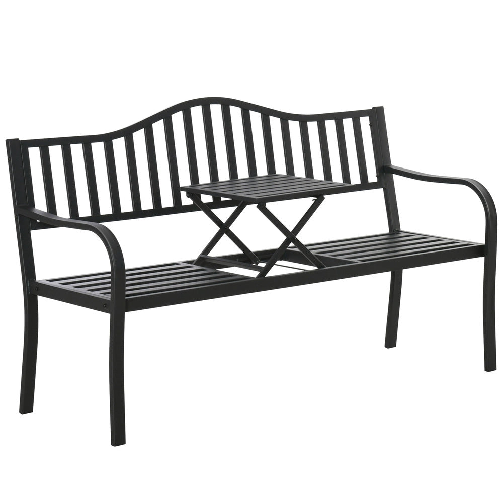 Trädgårdsbänk metall svart 150 cm med utdragbart bord 2-3 sits