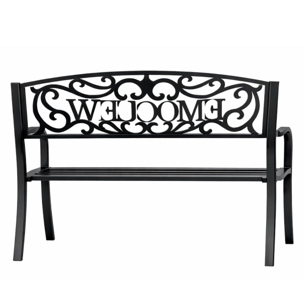 Trädgårdsbänk metall svart matt 127x61x87 cm "WELCOME" 320 kg