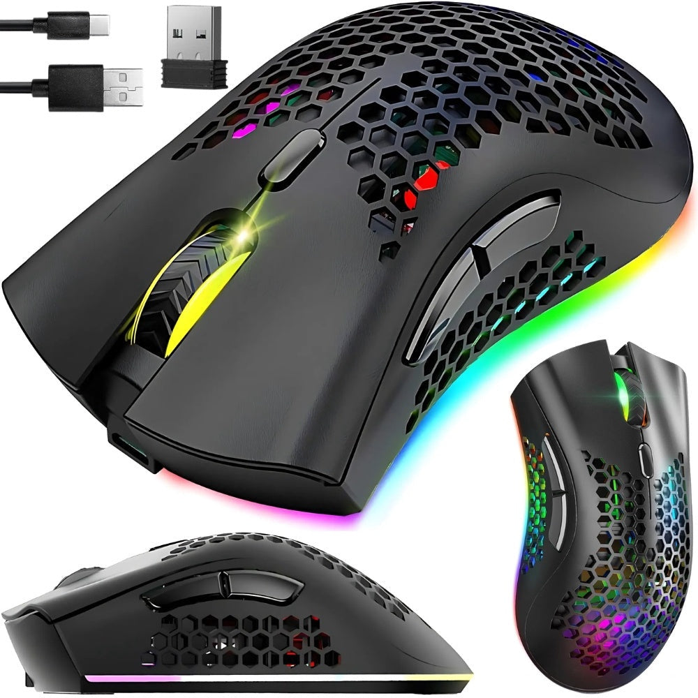 Trådlös gamingmus 2,4 GHz RGB optisk 800–1600 DPI uppladdningsbar