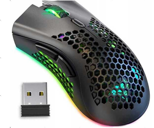 Trådlös gamingmus 2,4 GHz RGB optisk 800–1600 DPI uppladdningsbar