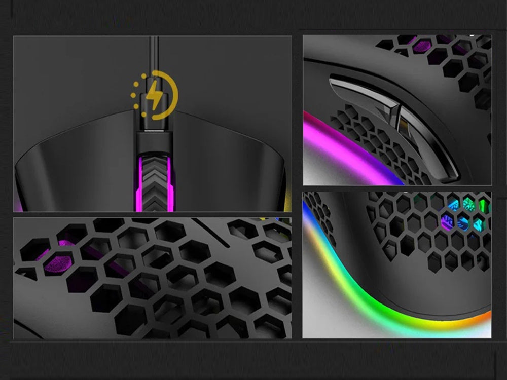 Trådlös gamingmus 2,4 GHz RGB optisk 800–1600 DPI uppladdningsbar