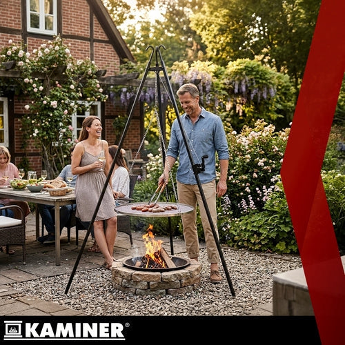 Tripod grill över öppen eld 70 cm galler, höjdjusterbar, rostfri