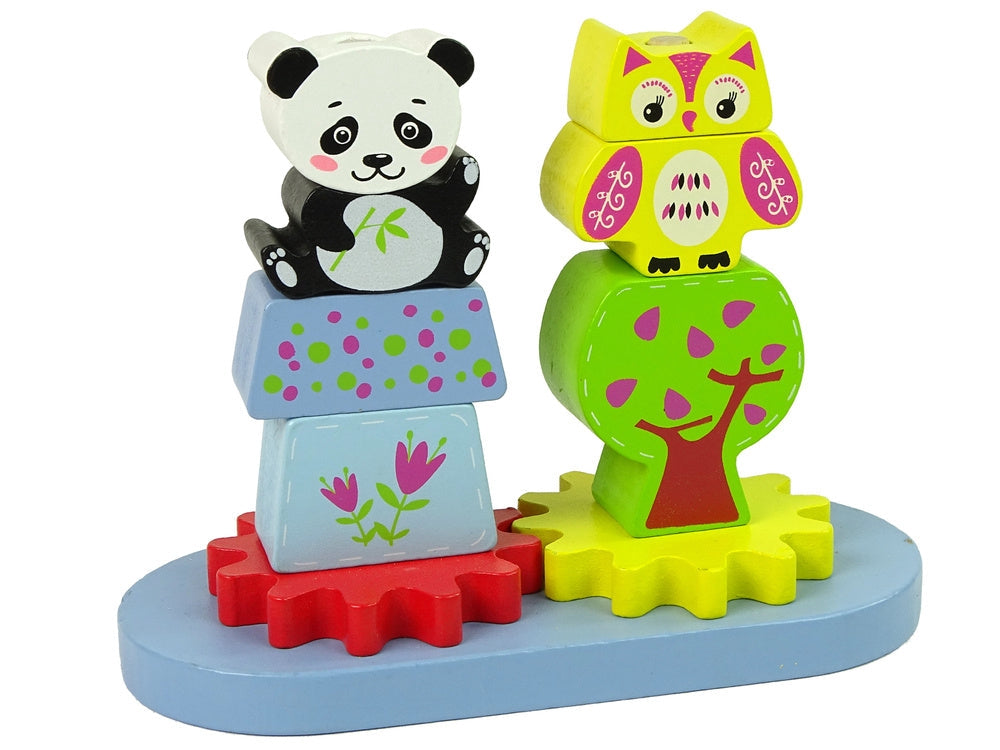 Träleksak djursorterare uggla/panda med kugghjul, från 3 år