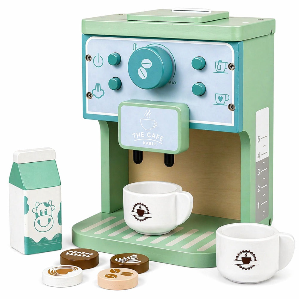 Träleksak kaffemaskinset med koppar och tillbehör 17x12x10 cm