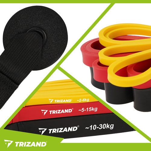 Träningsband set 3-pack 2–30 kg med dörrkrok och förvaringsväska